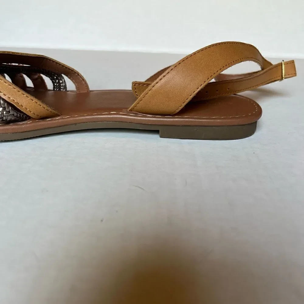 American Eagle Outfitters Sandals 8 flat orange and tan ankle strap